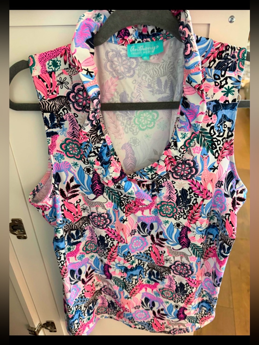 Floral & Animal Print Sleeveless Top - Pink Blue